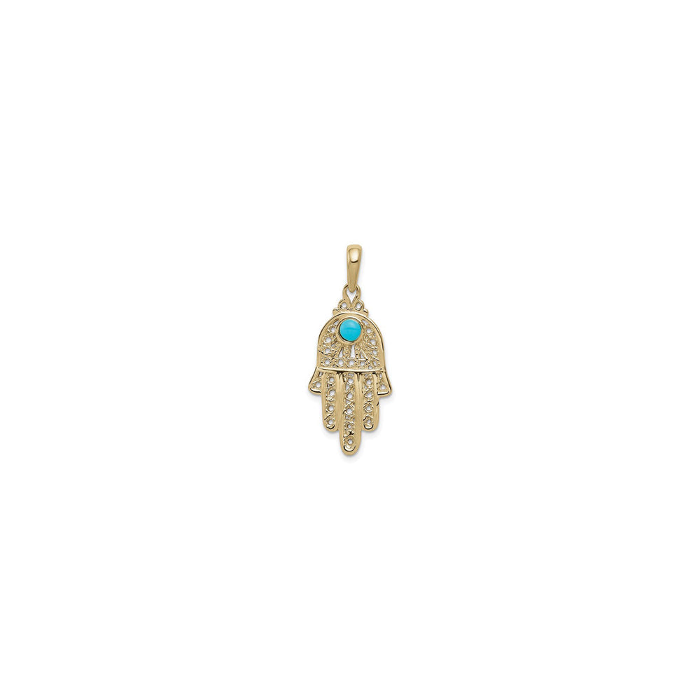 Turquoise Filigree Chamseh Pendant (14K) front - Popular Jewelry - New York