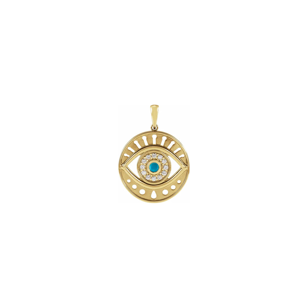 Turquoise and Diamonds Evil Eye Round Pendant yellow (14K) front - Popular Jewelry - New York