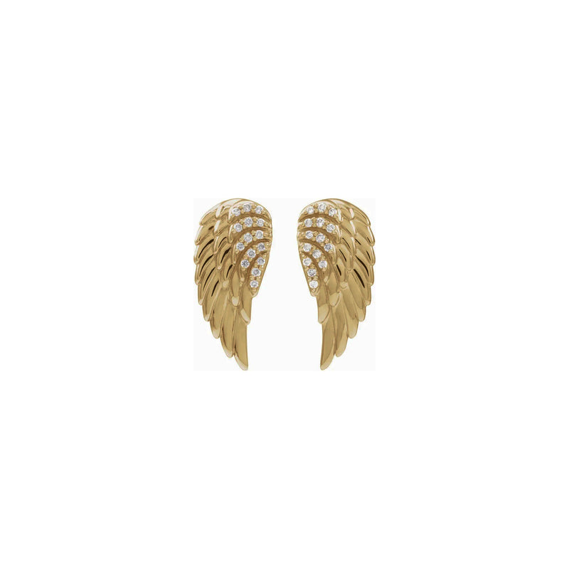 White Diamond Iced Angel Wing Stud Earrings (14K) front - Popular Jewelry - New York