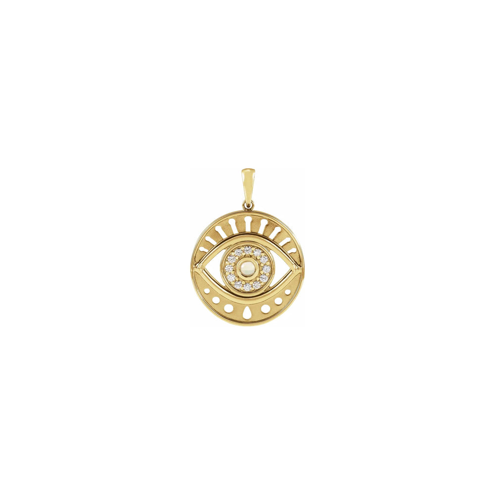White Opal and Diamonds Evil Eye Round Pendant yellow (14K) front - Popular Jewelry - New York