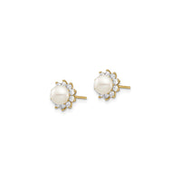 White Pearl CZ Halo Stud Earrings (14K) side - Popular Jewelry - New York