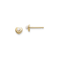 White Pearl Heart Button Friction Stud Earrings (14K) utama - Popular Jewelry - New York