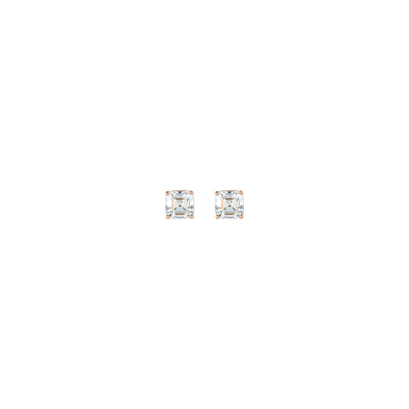 Asscher Cut Diamond Solitaire (1/5 CTW) Friction Back Stud Earrings rose (14K) front - Popular Jewelry - New York