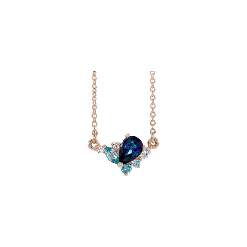 Blue Multi-Gemstone Cluster Necklace rose (14K) front - Popular Jewelry - New York