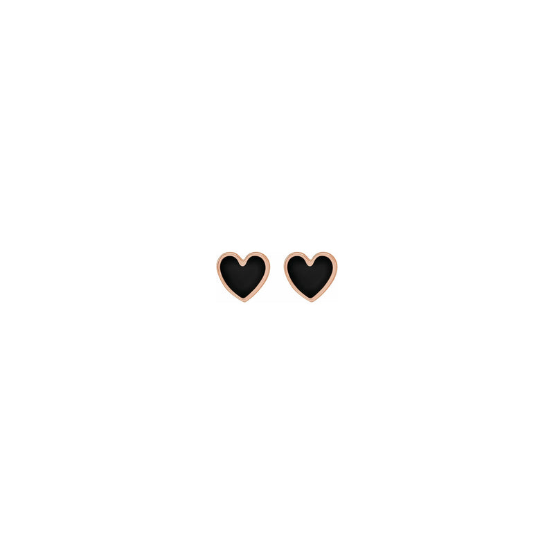 Heart Black Enamel Stud Earrings rose (14K) front - Popular Jewelry - New York