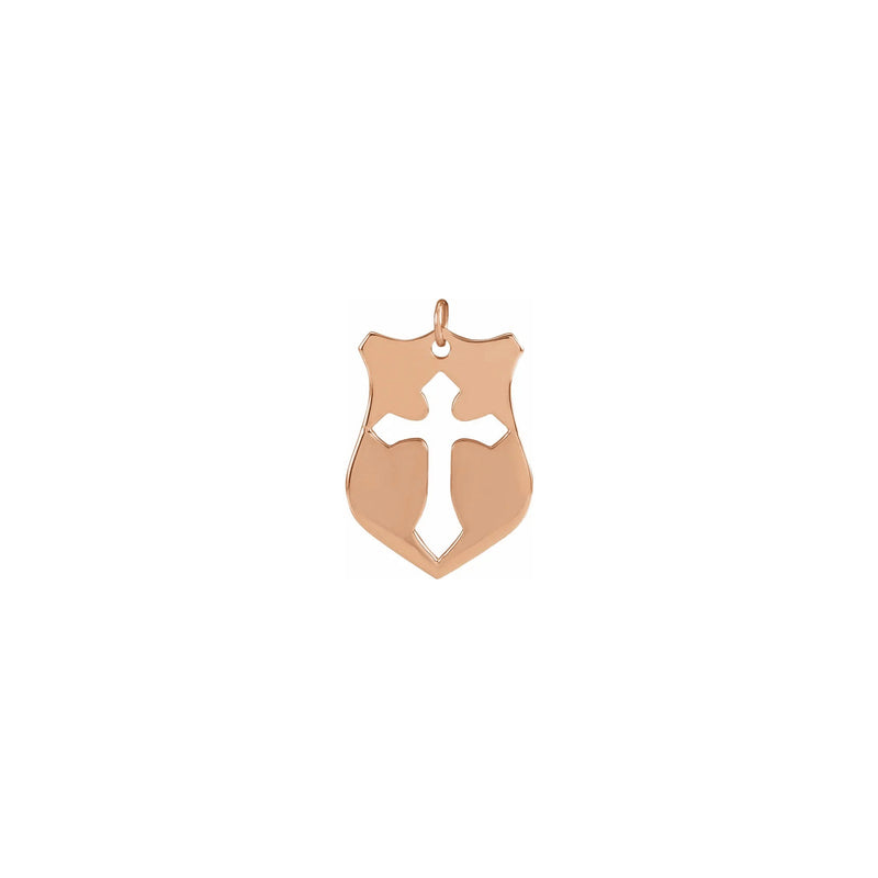 Pierced Cross Shield Pendant rose (14K) front - Popular Jewelry - New York
