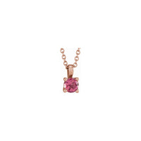 圆形粉色尖晶石单石项链玫瑰 (14K) 正面 - Popular Jewelry  - 纽约