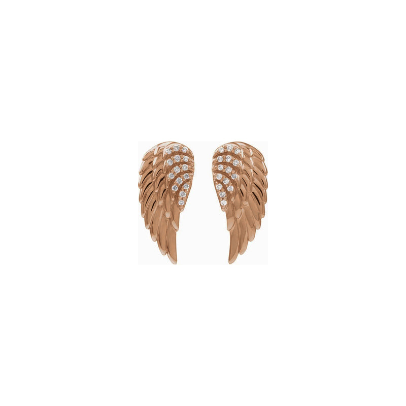 White Diamond Iced Angel Wing Stud Earrings rose (14K) front - Popular Jewelry - New York