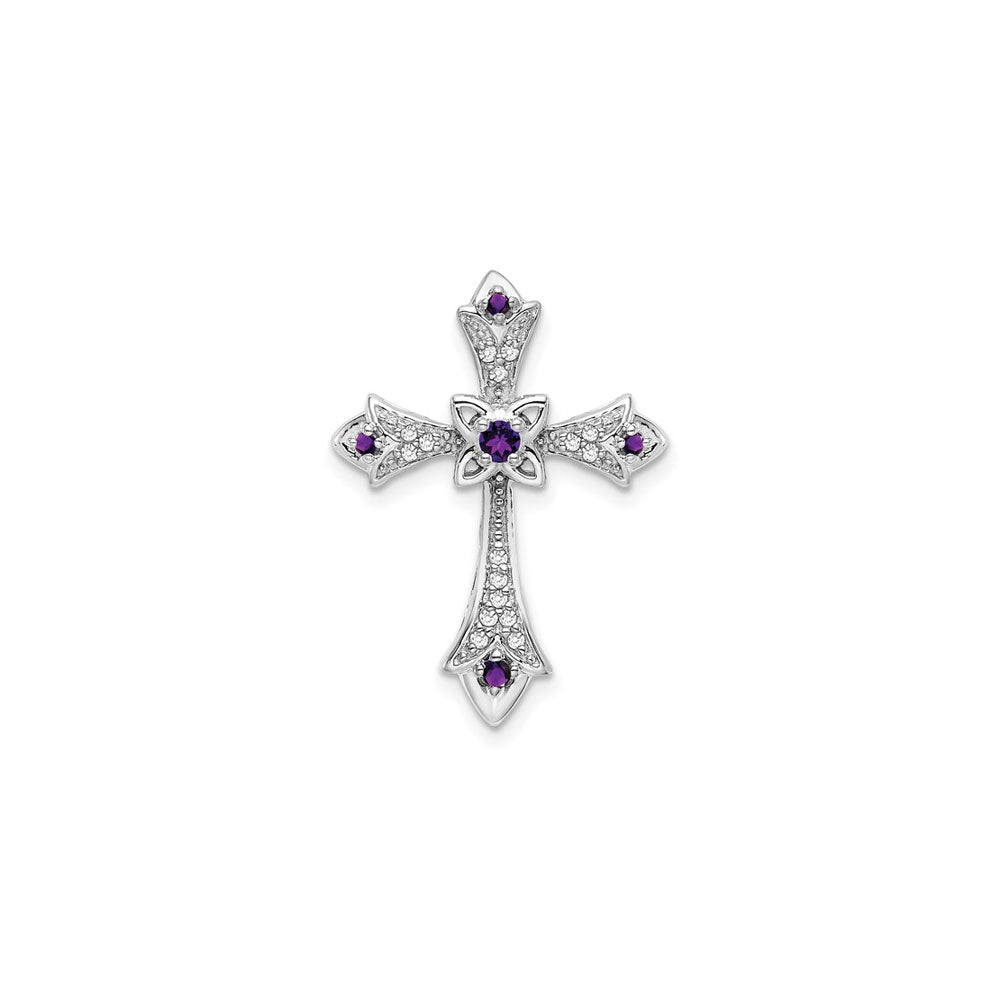 Amethyst and Diamond Fleur de Lis Cross Pendant (14K) front - Popular Jewelry - New York
