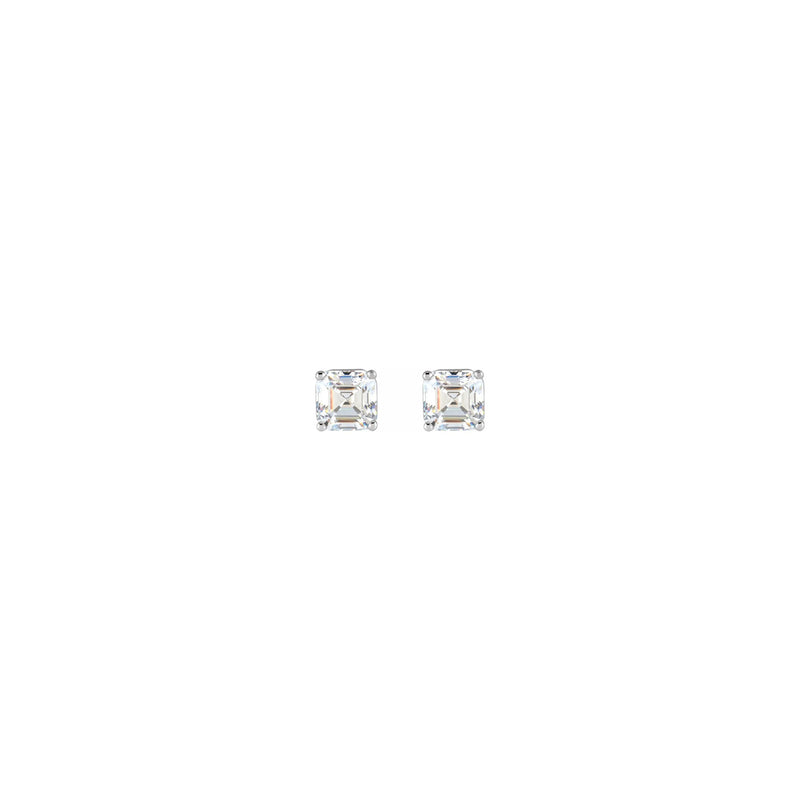 Asscher Cut Diamond Solitaire (1/3 CTW) Friction Back Stud Earrings white (14K) front - Popular Jewelry - New York