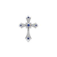 Blue Sapphire and Diamond Fleur de Lis Cross Pendant (14K) front - Popular Jewelry - New York