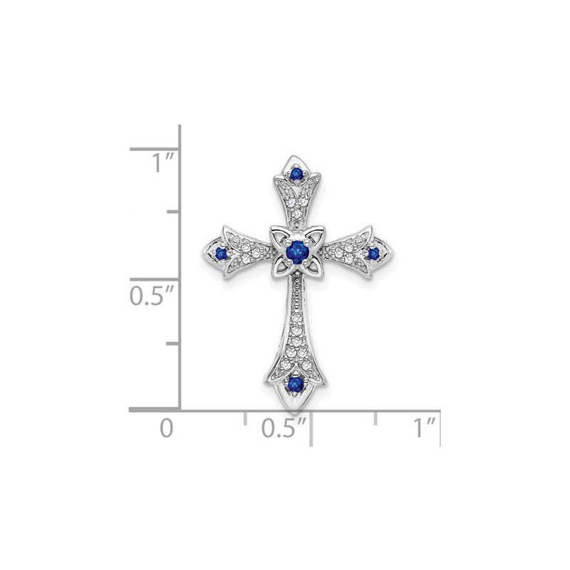 Blue Sapphire and Diamond Fleur de Lis Cross Pendant (14K) scale - Popular Jewelry - New York