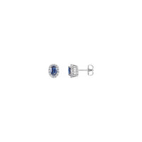 Blue Sapphire and White Diamonds Oval Halo Stud Earrings (14K) main - Popular Jewelry - New York
