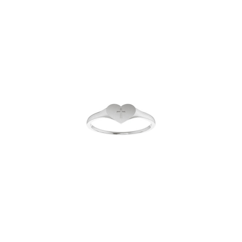 Cross Stamped Signet Pinky Ring white (14K) front - Popular Jewelry - New York