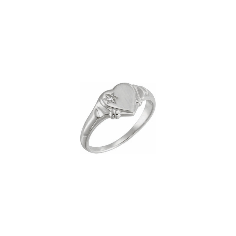 Diamond Incrusted Heart Signet Ring white (14K) main - Popular Jewelry - New York