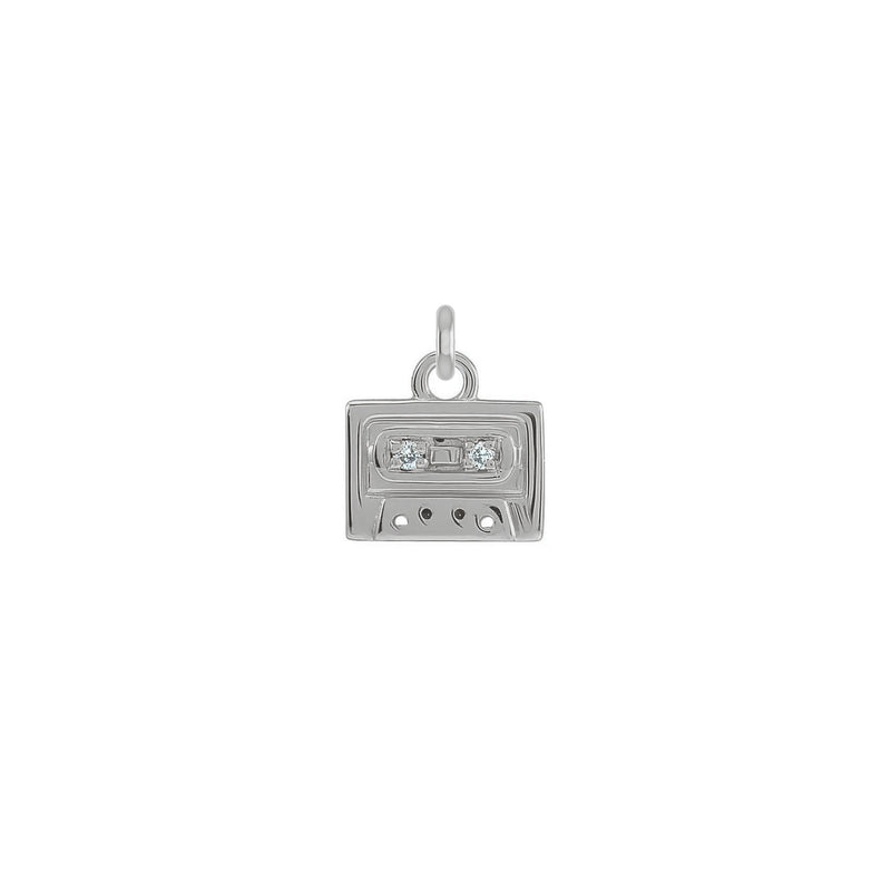 Diamond Radio Cassette Pendant white (14K) front - Popular Jewelry - New York