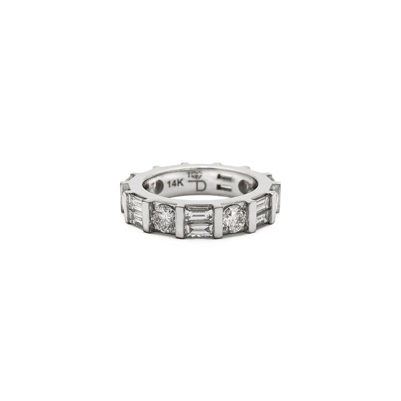 Double Emerald & Round Diamond Eternity Ring white (14K) front - Popular Jewelry - New York