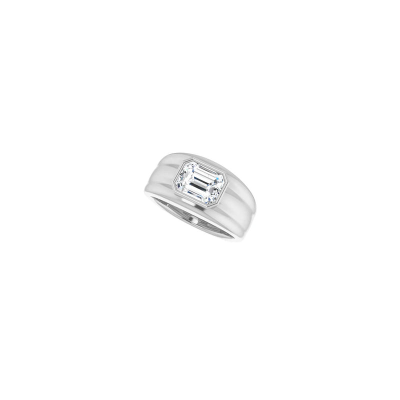 Emerald Cut Cubic Zirconia Bezel Ring white (14K) diagonal - Popular Jewelry - New York