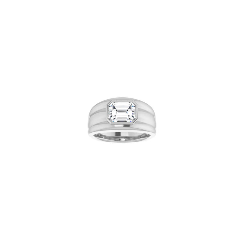 Emerald Cut Cubic Zirconia Bezel Ring white (14K) front - Popular Jewelry - New York