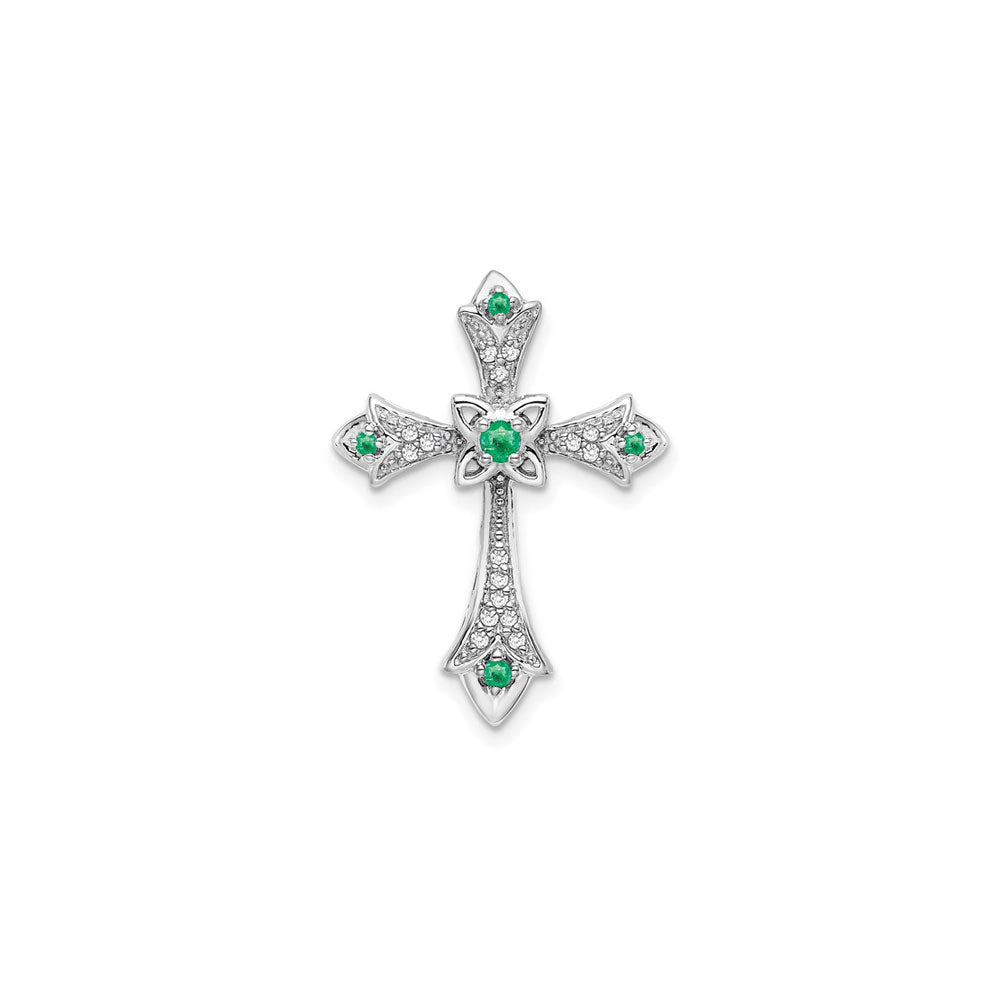 Emerald and Diamond Fleur de Lis Cross Pendant (14K) front - Popular Jewelry - New York