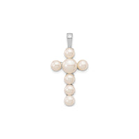 Freshwater Pearl Cross Pendant (14K) front - Popular Jewelry - New York