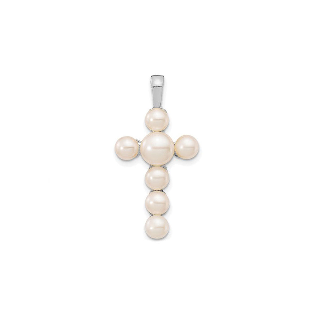 Freshwater Pearl Cross Pendant (14K) front - Popular Jewelry - New York