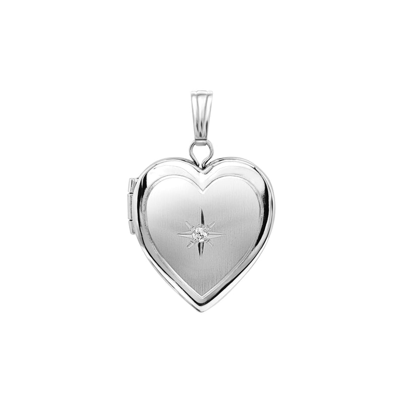 Heart Locket with Solitaire Diamond Photo Pendant white (14K) front - Popular Jewelry - New York