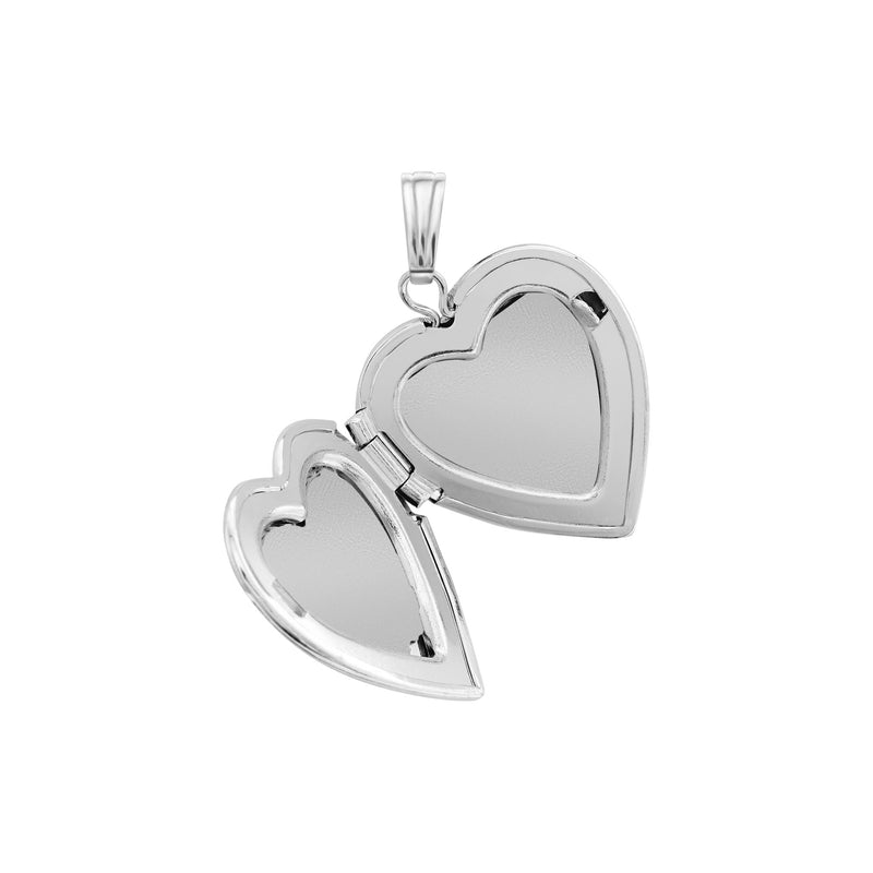 Heart Locket with Solitaire Diamond Photo Pendant white (14K) open - Popular Jewelry - New York