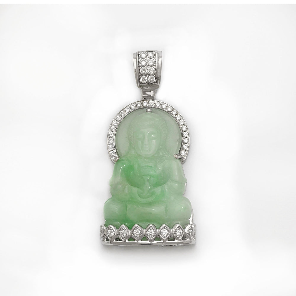 Meditating Guan Yin Diamond Framed Jade Pendant (14K) main - Popular Jewelry - New York