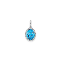 Oval Blue Topaz Diamond Halo Pendant (14K) front - Popular Jewelry - New York