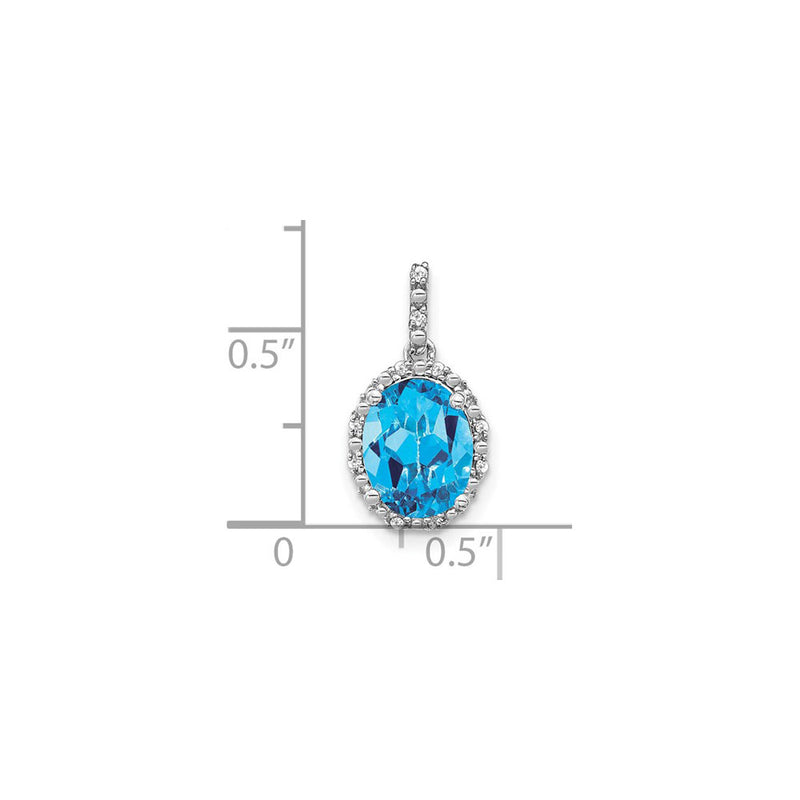 Oval Blue Topaz Diamond Halo Pendant (14K) scale - Popular Jewelry - New York
