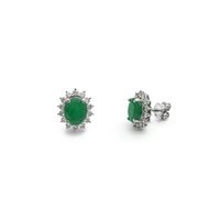Oval Emerald Diamond Halo Stud Earrings (14K) Popular Jewelry - New York