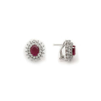 Oval Ruby Diamond Burst Earrings (14K) Popular Jewelry - New York