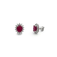 Oval Ruby Diamond Halo Stud Sırğalar (14K) Popular Jewelry - Nyu-York