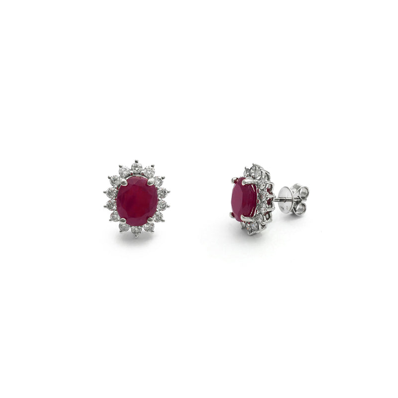 Oval Ruby Diamond Halo Stud Earrings (14K) Popular Jewelry - New York