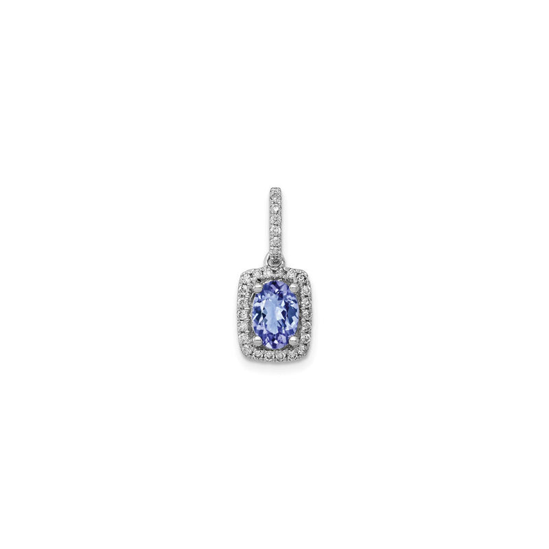 Oval Tanzanite and Diamond Rectangular Halo Pendant (14K) front - Popular Jewelry - New York