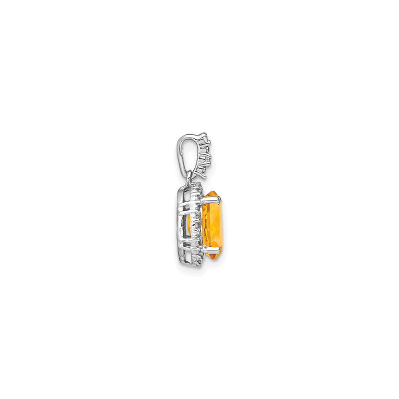 Oval Yellow Citrine Diamond Halo Pendant (14K) side - Popular Jewelry - New York