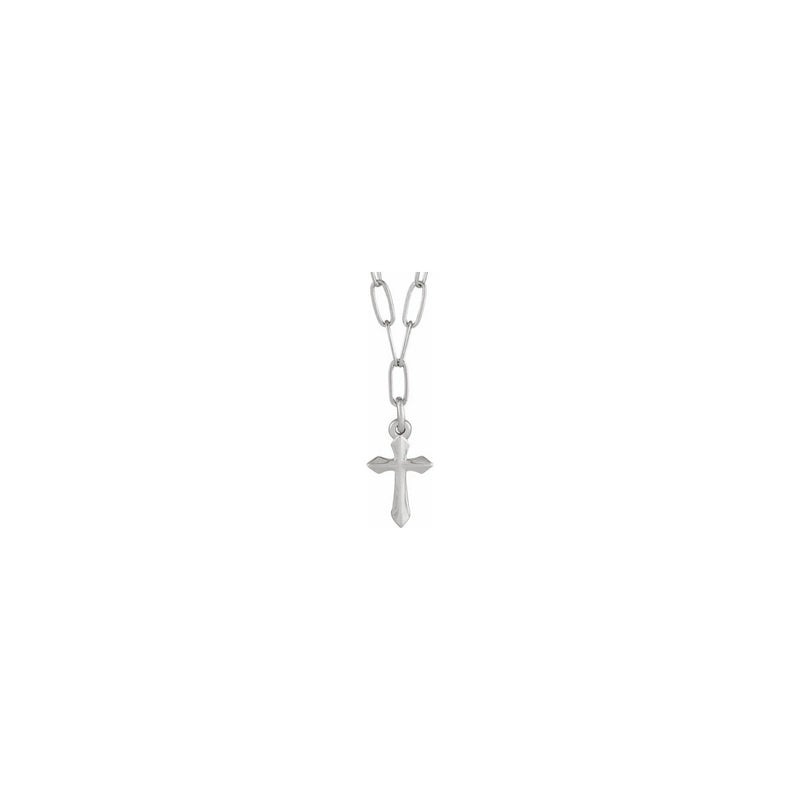 Passion Cross Paperclip Necklace (white 14K) front - Popular Jewelry - New York