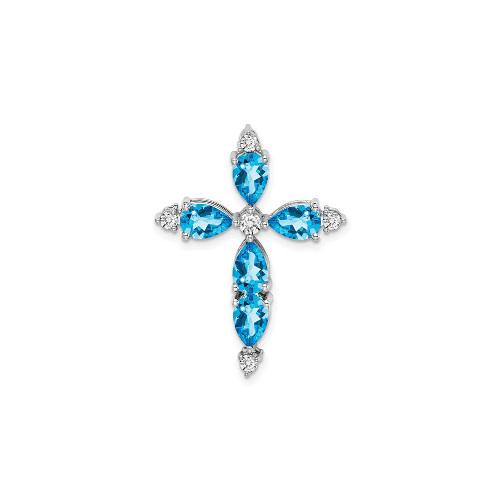 Pear-Cut Blue Topaz and Diamond Cross Pendant (14K) front - Popular Jewelry - New York