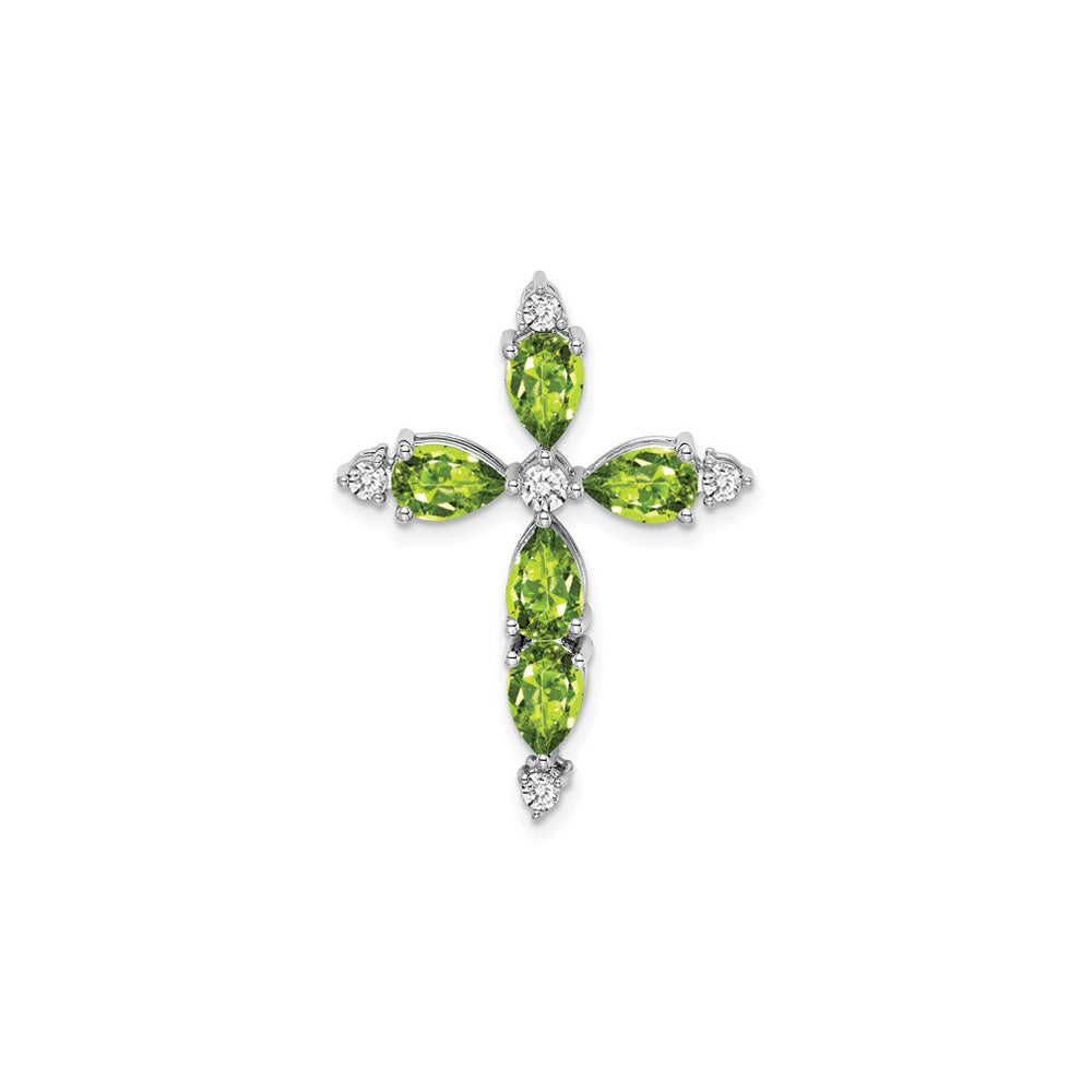 Pear-Cut Peridot and Diamond Cross Pendant (14K) front - Popular Jewelry - New York