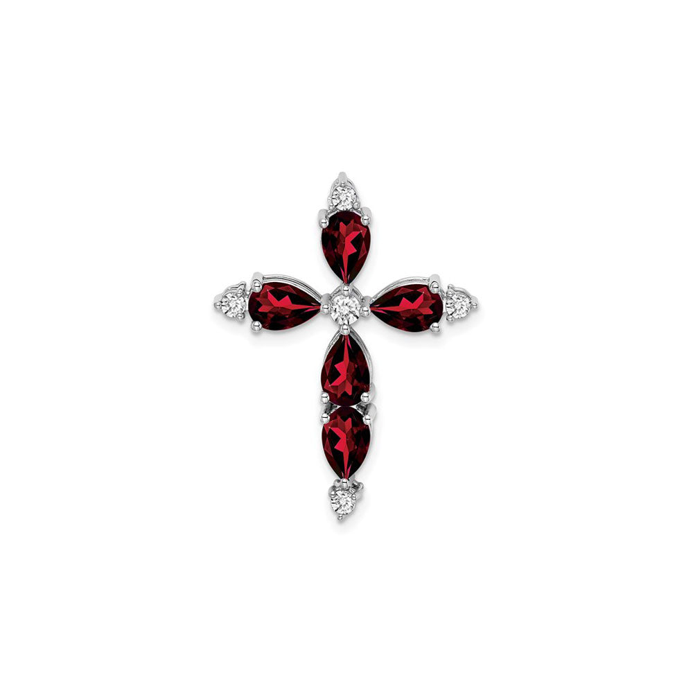 Pear-Cut Red Garnet and Diamond Cross Pendant (14K) front - Popular Jewelry - New York