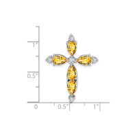 Pear-Cut Yellow Citrine and Diamond Cross Pendant (14K) scale - Popular Jewelry - New York