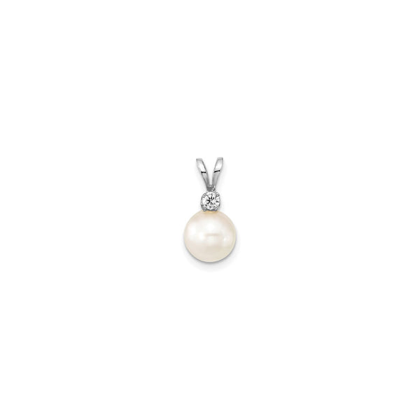 Round White Saltwater Akoya Pearl Diamond Pendant (14K) front - Popular Jewelry -  New York