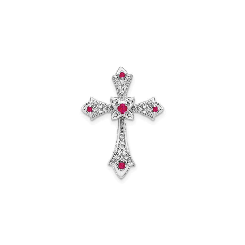 Ruby and Diamond Fleur de Lis Cross Pendant (14K) front - Popular Jewelry - New York