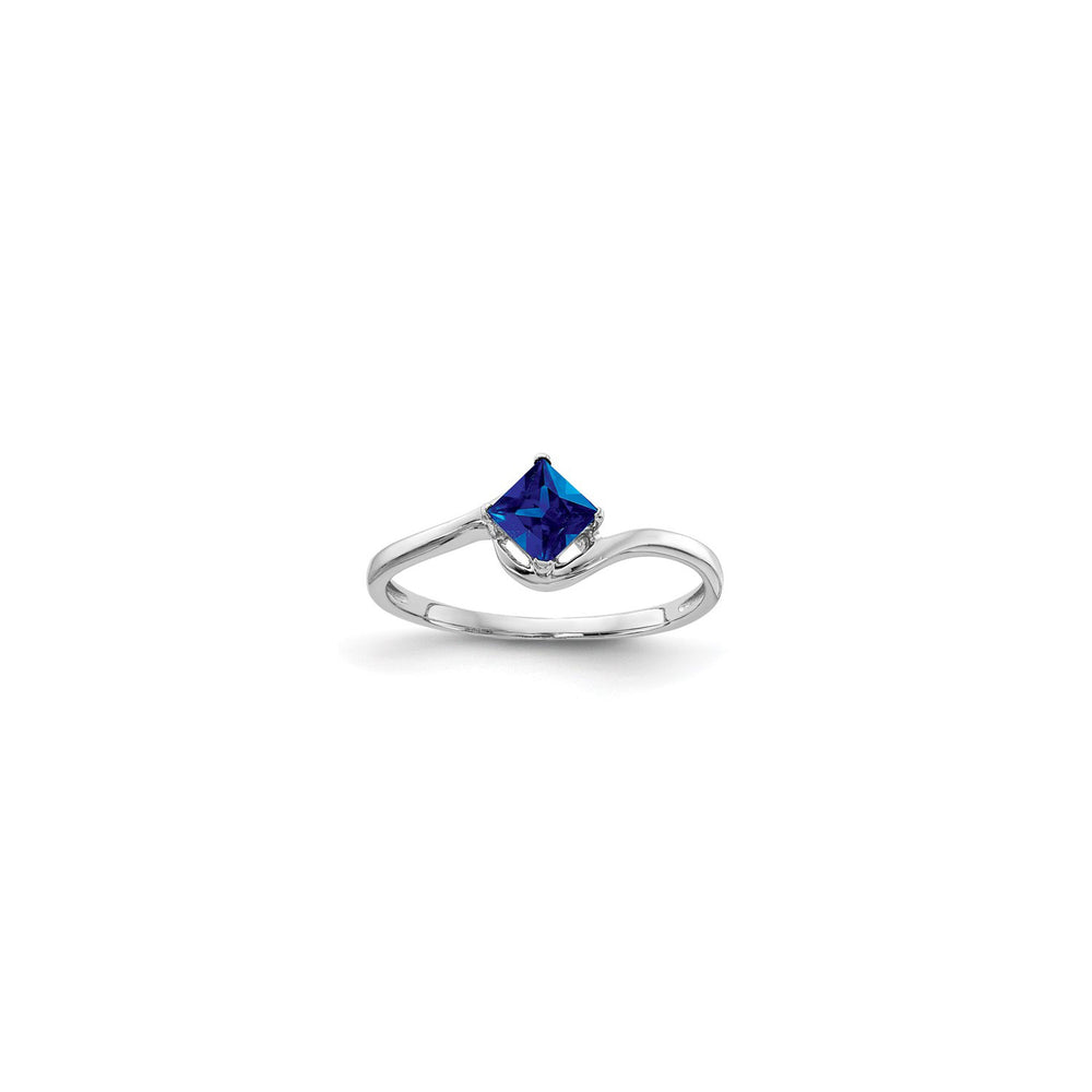 Square Blue Sapphire Wavy Solitaire Ring (14K)
