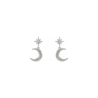 Starry Crescent Moon Dangle Earrings (Silver) front - Popular Jewelry - New York