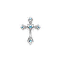 Swiss Blue Topaz and Diamond Fleur de Lis Cross Pendant (14K) front - Popular Jewelry - New York