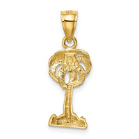 14 Karat Yellow Gold Polished Diamond-cut Palm Tree Pendant Product Back View Open Back 25 mm x 10 mm 1.0 gram