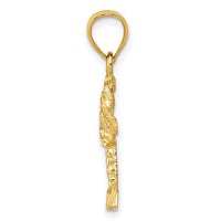 Penjoll d'or groc de 14 quirats de palmera tallada amb diamants polit Vista lateral mostrant gruix 25 mm x 10 mm 1.0 grams