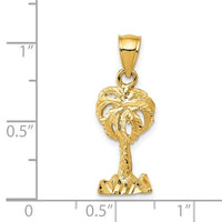 Penjoll de palmera tallada amb diamants polit d'or groc de 14 quirats Vista a escala 25 mm x 10 mm 1.0 grams